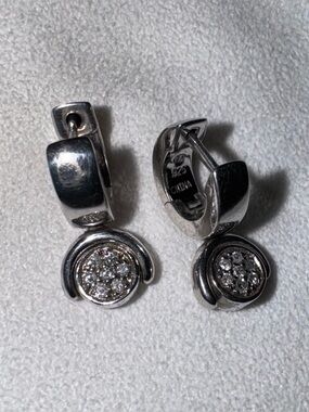 Stunning Sterling Tiny Button Diamond Mini Huggie Earrings - Signed